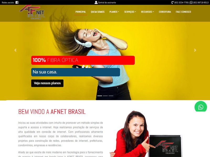 Projeto de telecom desenvolvido pela Sites PB para AF Net Brasil Telecom