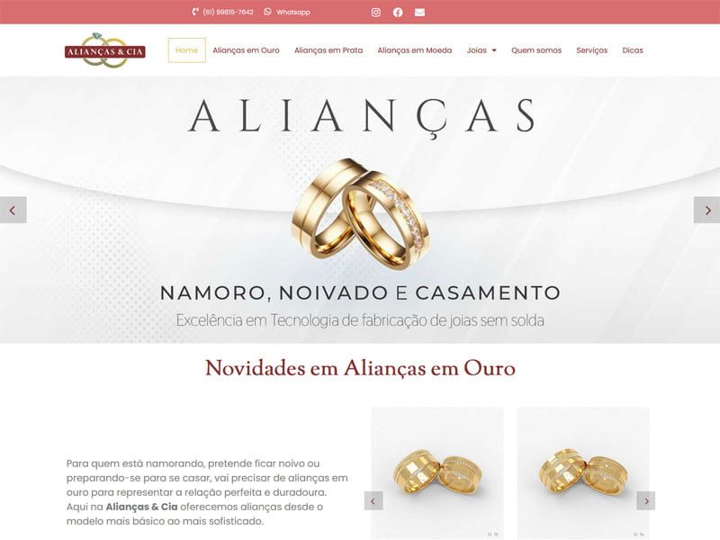 Projeto de moda e beleza desenvolvido pela Sites PB para Alianças e Cia