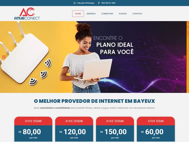 Projeto de telecom desenvolvido pela Sites PB para Ative Conect