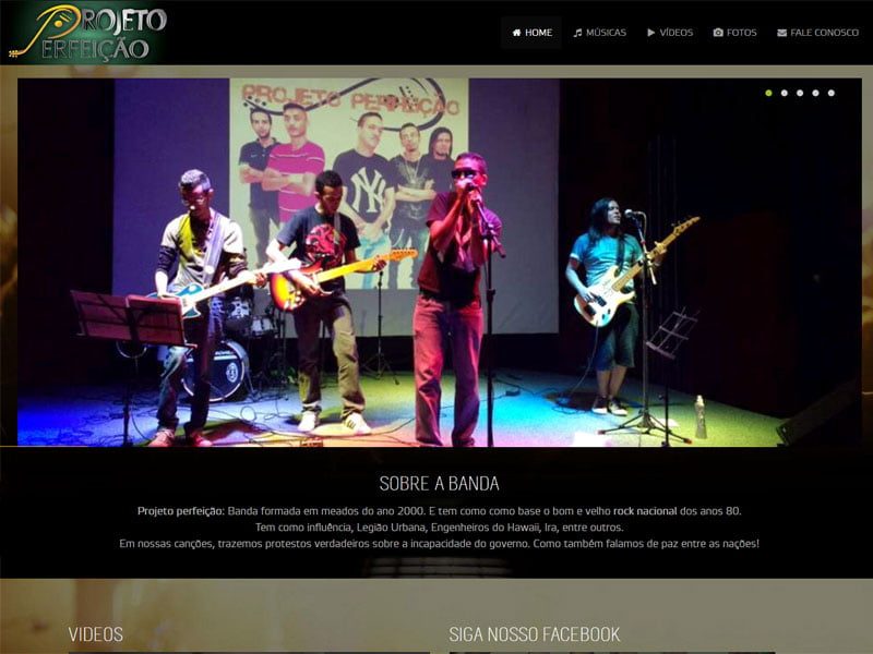 Projeto de comunicação desenvolvido pela Sites PB para Banda Projeto Perfeição