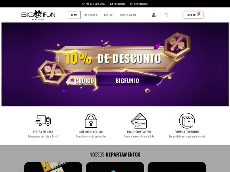 Projeto de alimentos e bebidas desenvolvido pela Sites PB para Loja Big Fun Tabacaria
