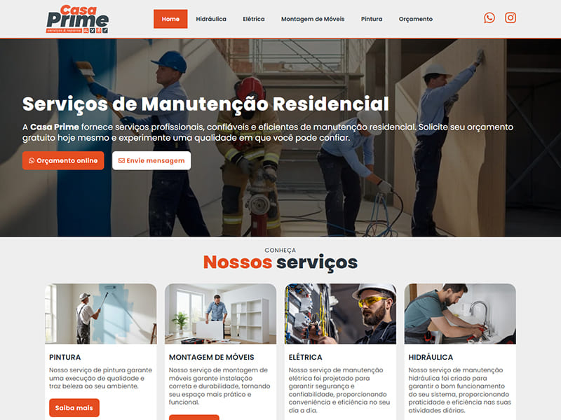 Projeto de serviços desenvolvido pela Sites PB para Casa Prime Serviços