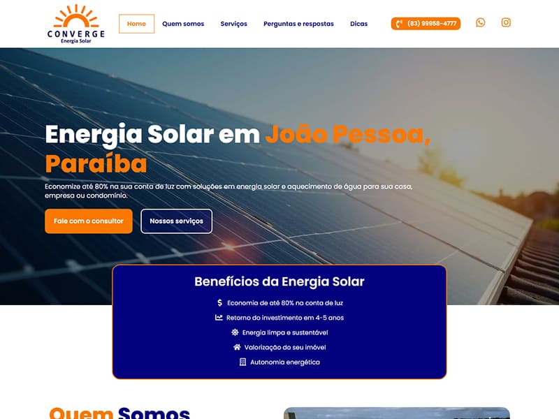 Projeto de energia desenvolvido pela Sites PB para Converge Energia Solar
