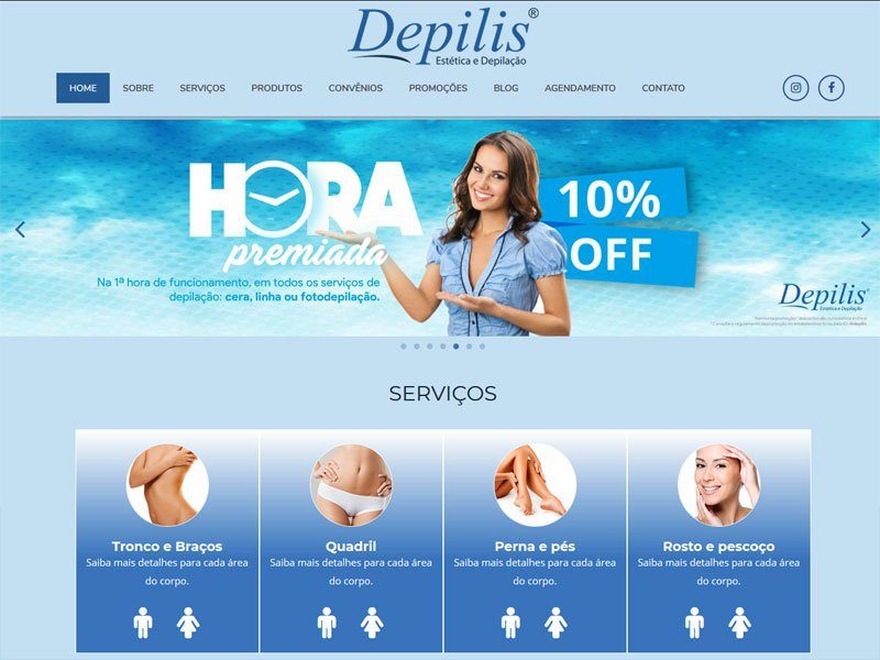 Projeto de moda e beleza desenvolvido pela Sites PB para Depilis Estética e Depilação