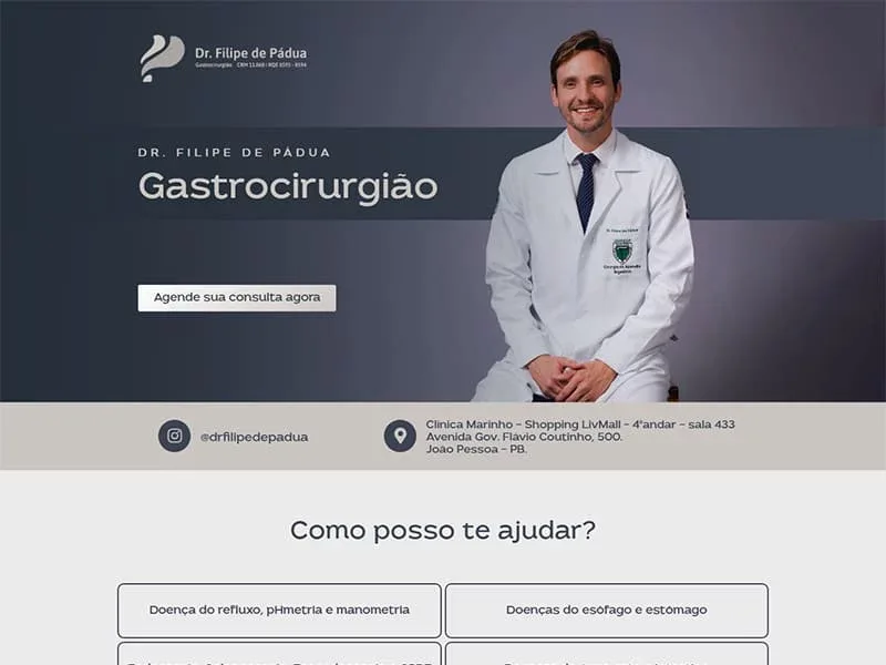 Projeto de saúde desenvolvido pela Sites PB para Dr. Filipe de Pádua