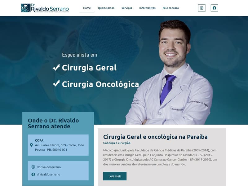 Projeto de saúde desenvolvido pela Sites PB para Dr. Rivaldo Serrano Oncologista