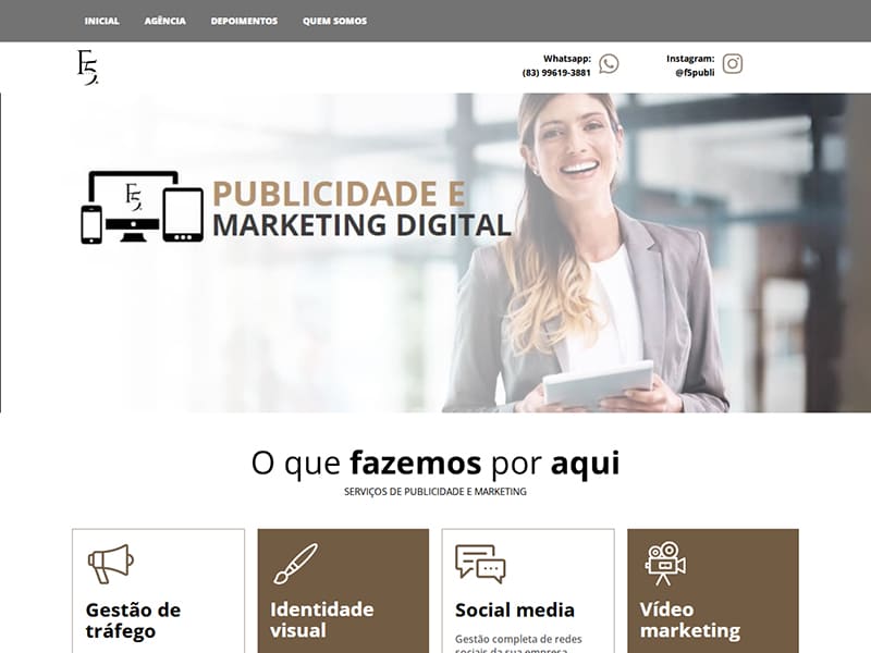 Projeto de comunicação desenvolvido pela Sites PB para F5 Publi