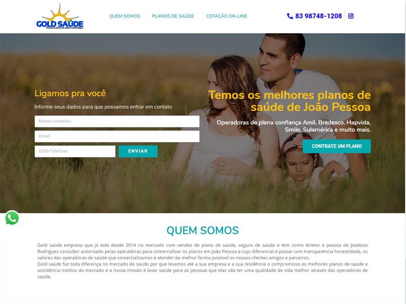 Projeto de saúde desenvolvido pela Sites PB para Gold Saúde Jpa