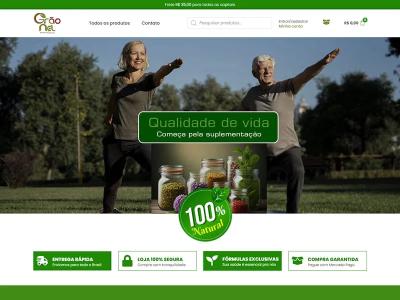 Projeto de alimentos e bebidas desenvolvido pela Sites PB para Grãonel Produtos Naturais