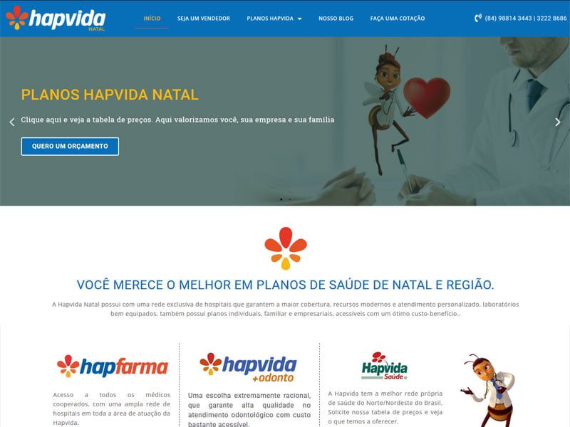 Projeto de saúde desenvolvido pela Sites PB para Hapvida Natal