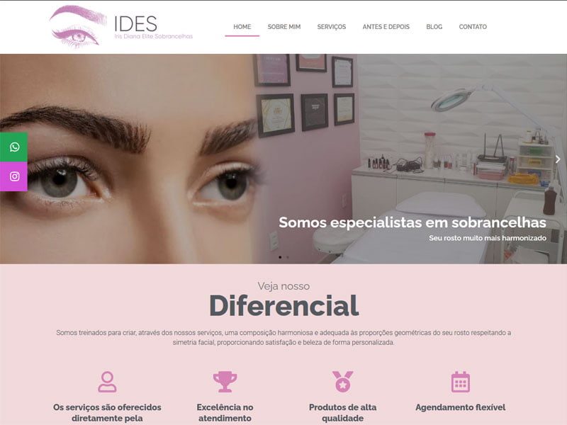 Projeto de moda e beleza desenvolvido pela Sites PB para Iris Sobrancelhas