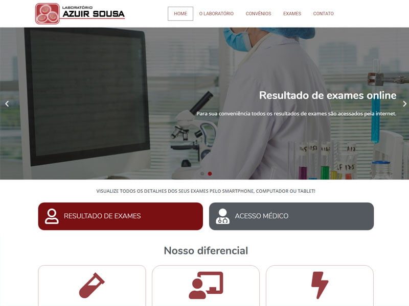 Projeto de saúde desenvolvido pela Sites PB para Laboratório Azuir Sousa
