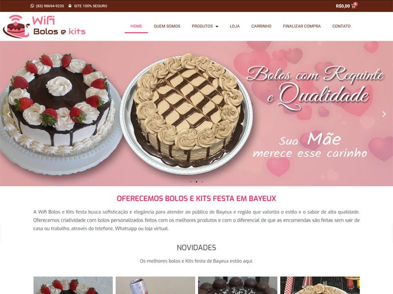 Projeto de alimentos e bebidas desenvolvido pela Sites PB para Loja Wifi bolos e kits