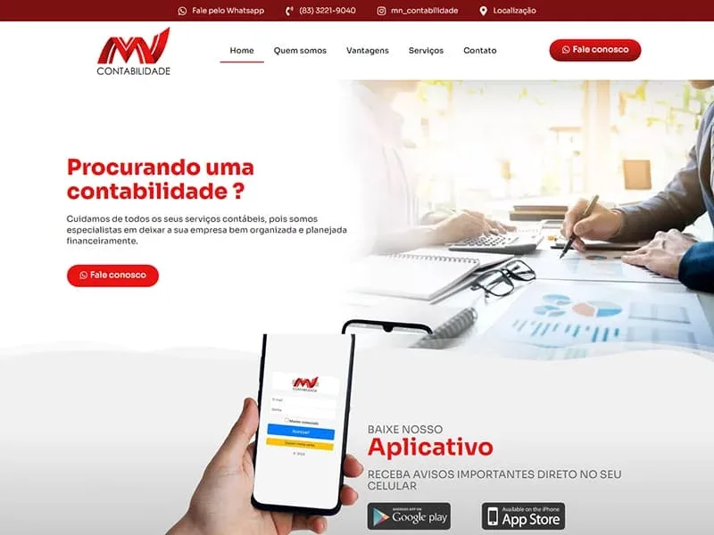 Projeto de contabilidade desenvolvido pela Sites PB para MN Contabilidade
