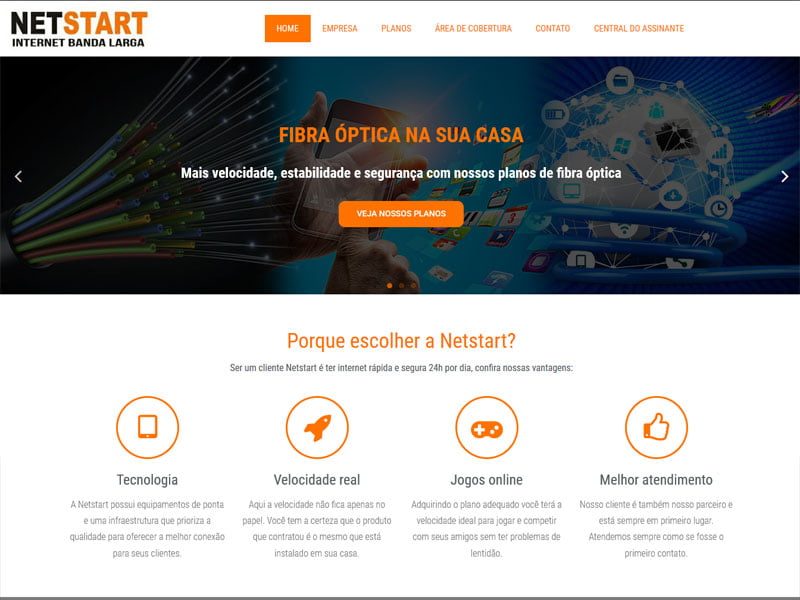 Projeto de telecom desenvolvido pela Sites PB para Netstart Telecom