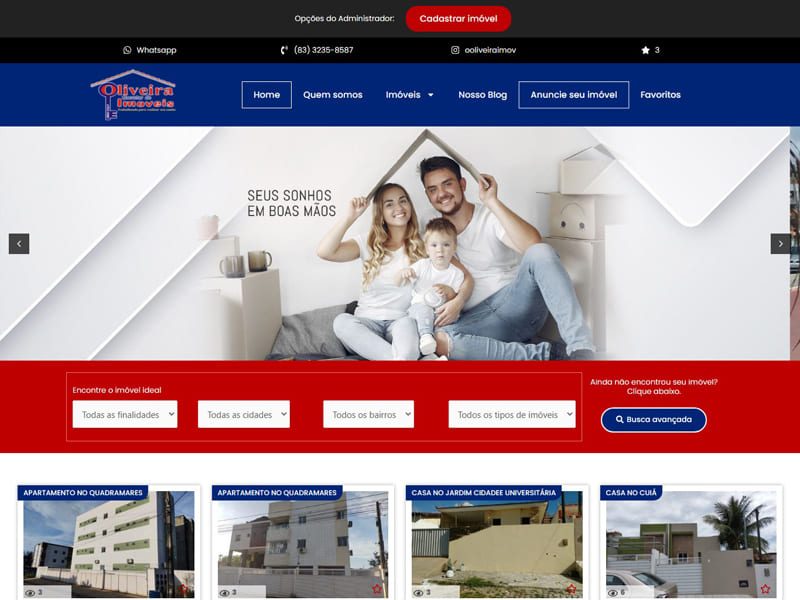 Projeto de imobiliário desenvolvido pela Sites PB para Oliveira Corretor de Imóveis