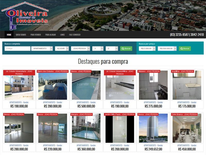Projeto de imobiliário desenvolvido pela Sites PB para Oliveira Imóveis