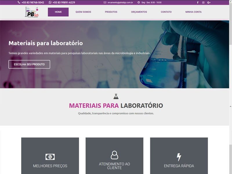 Projeto de saúde desenvolvido pela Sites PB para PBlab Materiais para Laboratório