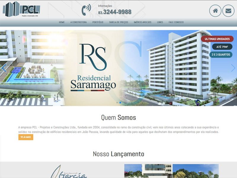 Projeto de imobiliário desenvolvido pela Sites PB para PCL Projetos e Soluções