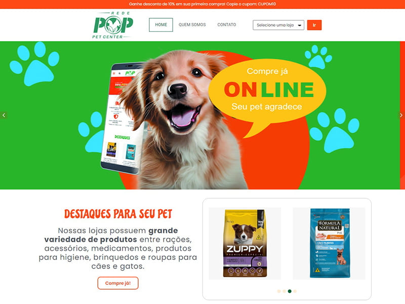 Projeto de pet desenvolvido pela Sites PB para Pop Pet Center