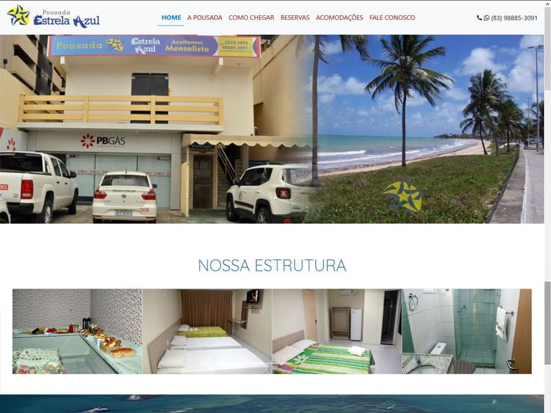 Projeto de turismo desenvolvido pela Sites PB para Pousada Estrela Azul