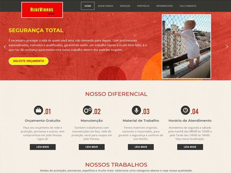 Projeto de serviços desenvolvido pela Sites PB para Rede Vidros JP