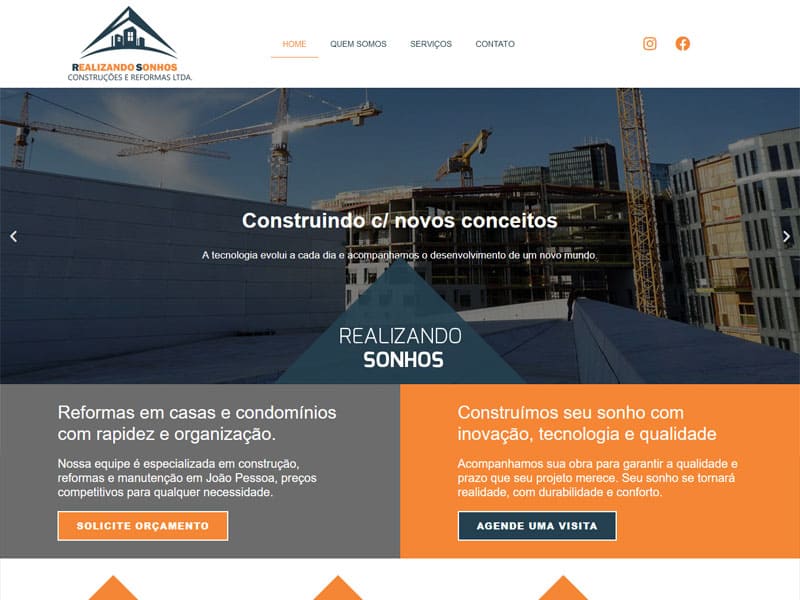 Projeto de construção civil desenvolvido pela Sites PB para RS Construções e Reformas