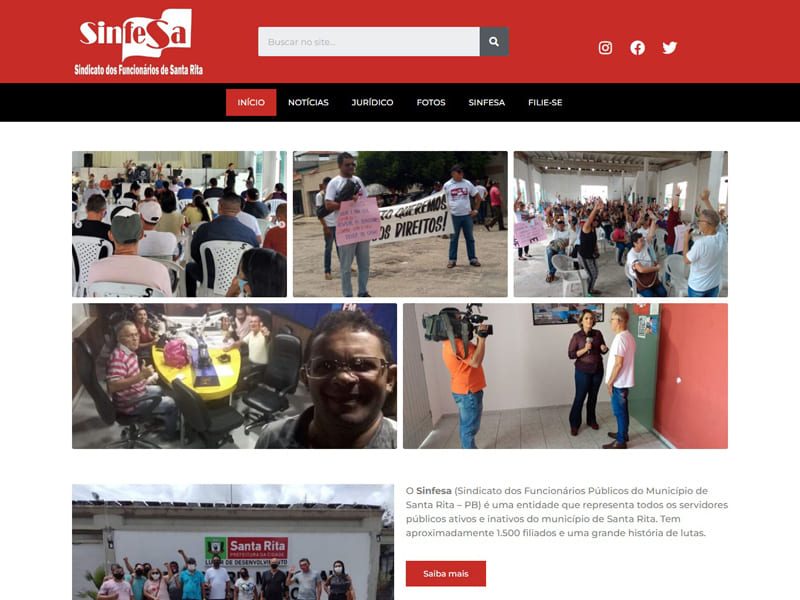 Projeto de associações desenvolvido pela Sites PB para Sinfesa Sindicato
