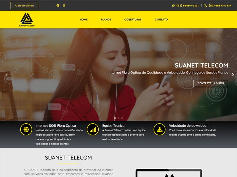 Projeto de telecom desenvolvido pela Sites PB para Suanet Telecom