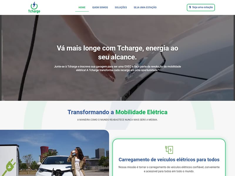 Projeto de serviços desenvolvido pela Sites PB para Tcharge