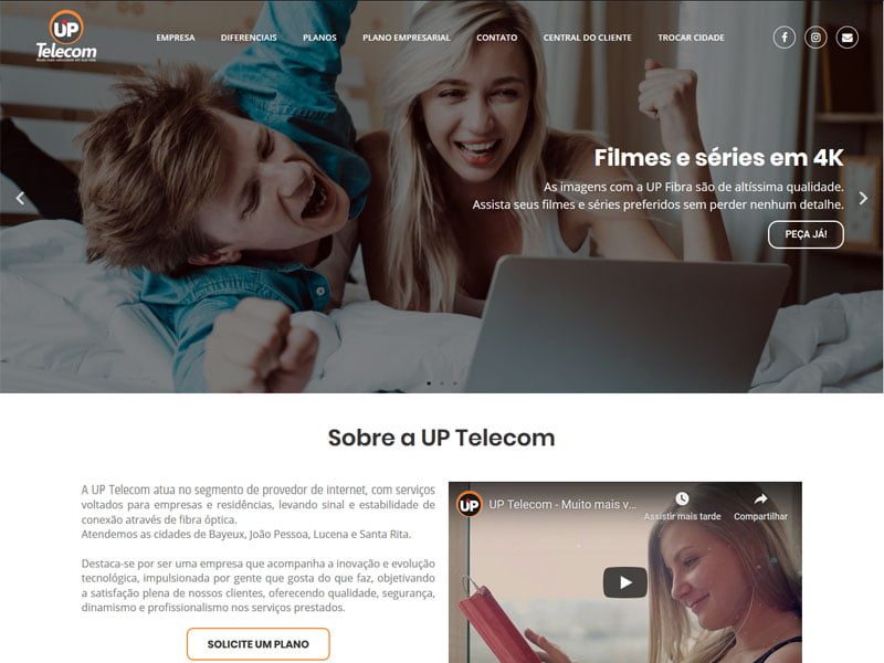 Projeto de telecom desenvolvido pela Sites PB para UP Telecom