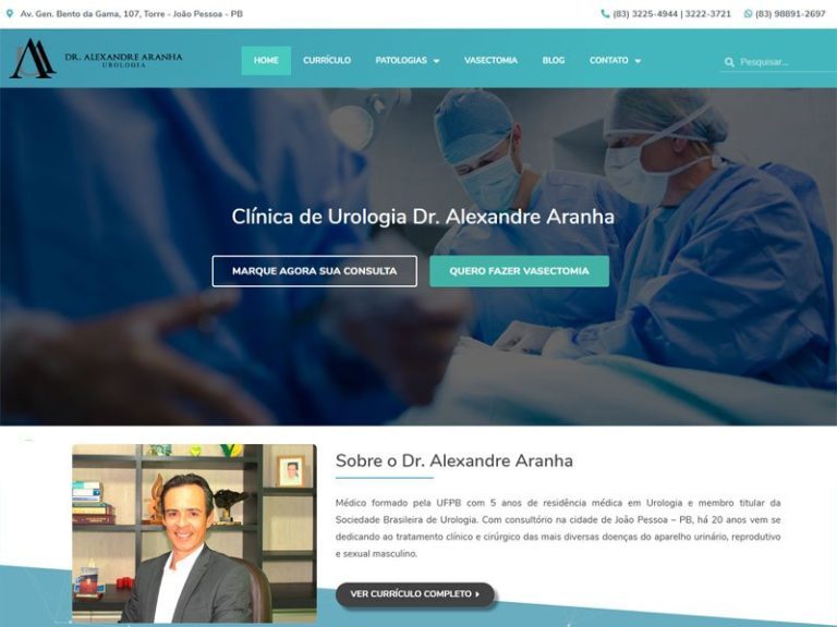 Site da clínica Urológica Doutor Aranha