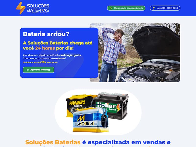 Landing page Soluções Baterias João Pessoa